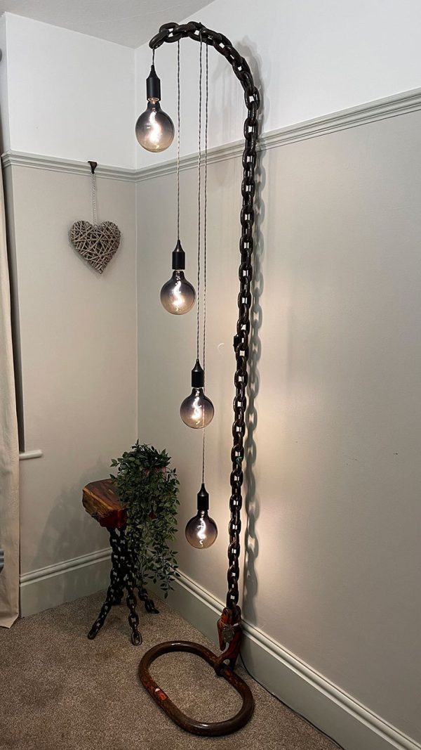 Large 4 bulb chain floor light with edison style bulbs - Absolute Bulbs - Unique lighting from upcycled materials